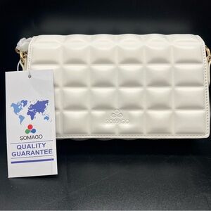 NWT Somago White Quilted/Padded Faux Leather Flap Closure Crossbody Bag